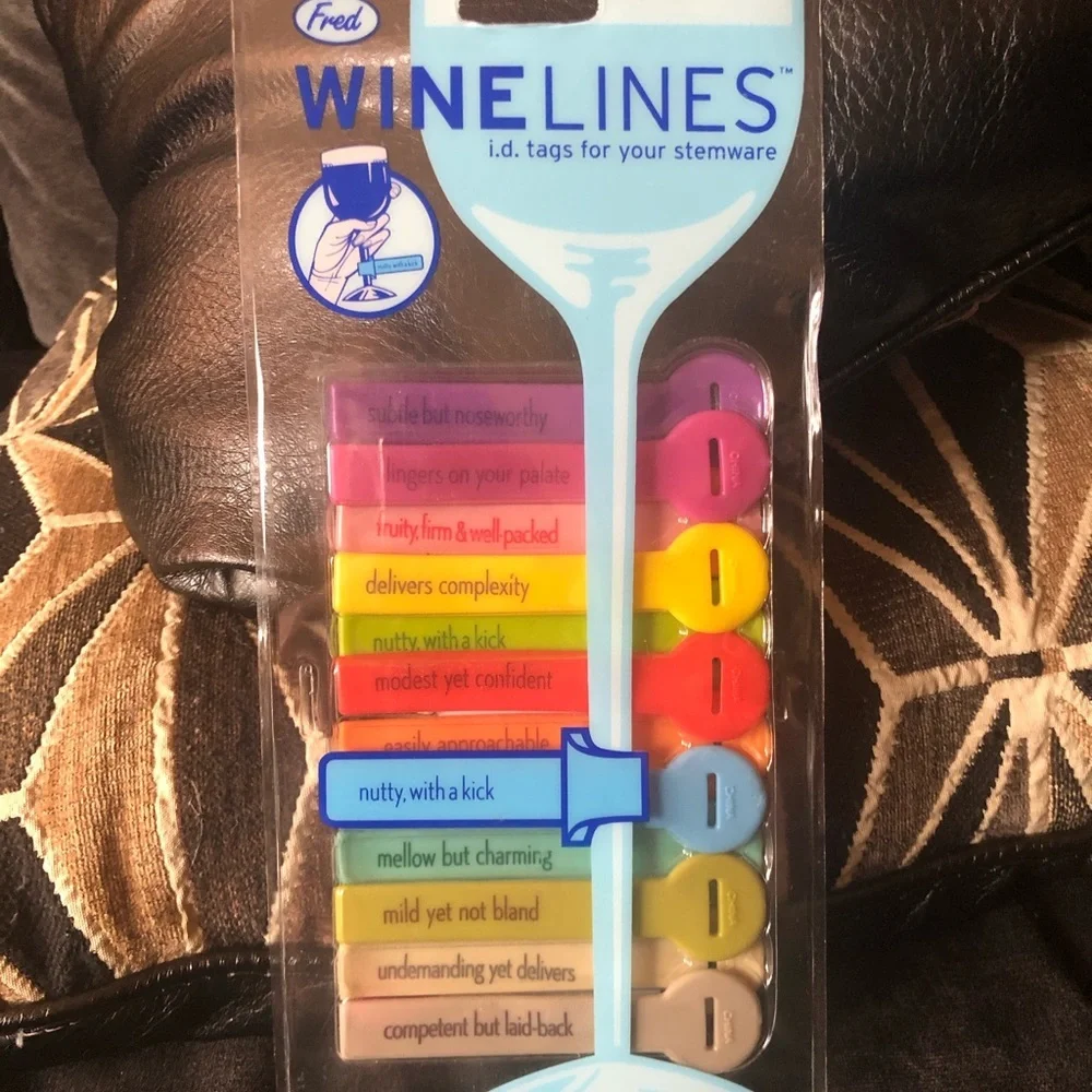 Winelines Stemware ID Tags | Funny Wine Glass Markers | Set of 12 | New